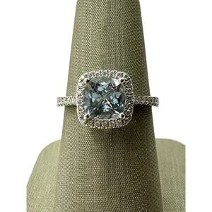 14K White Gold Blue Stone & .4cttw Diamond Halo Ring (18624)